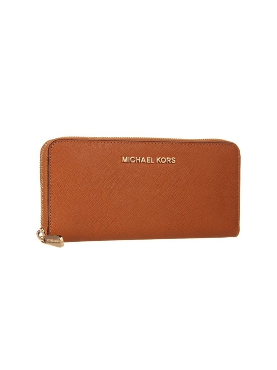 Michael Kors Handbags - Michael Kors Jet Set Saffiano Zip Around Wallet Brown and Gold